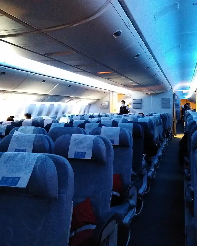 Rows of economy seats in an aircraft cabin (illustrative)